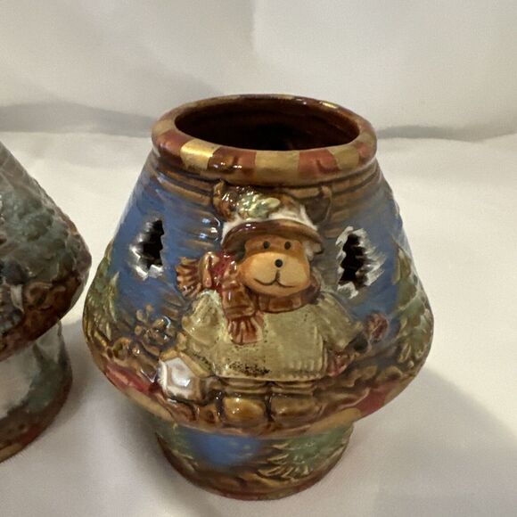 Kirklands Potters Garden Christmas Tealight fairy light Woodland Santa & Snowman - Picture 3 of 15